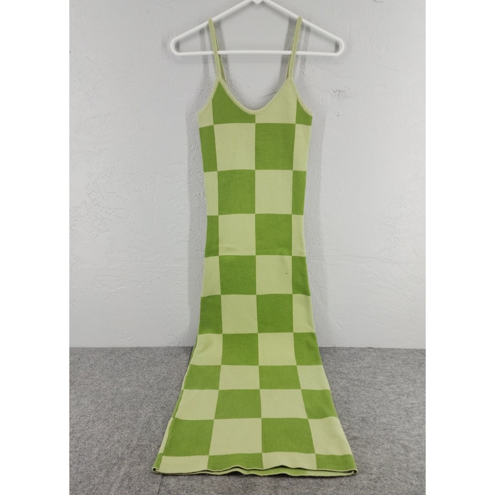 Peppermayo Green Checkered Knit Maxi Dress Retro Boho Women Size S/M